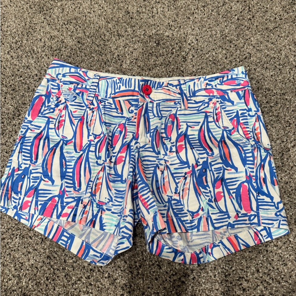 Lilly Pulitzer Callahan Shorts Red Right Return Sailboat Vibrant Summer Style 6